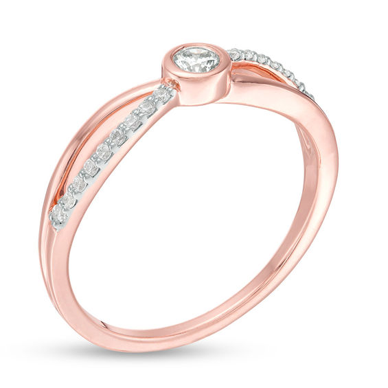 0.18 CT. T.W. Diamond Split Shank Promise Ring in 10K Rose Gold