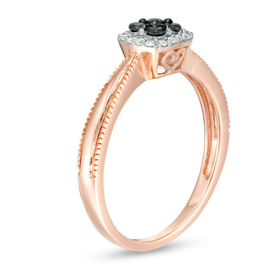 0.18 CT. T.W. Quad Enhanced Black and White Diamond Frame Promise Ring in 10K Rose Gold