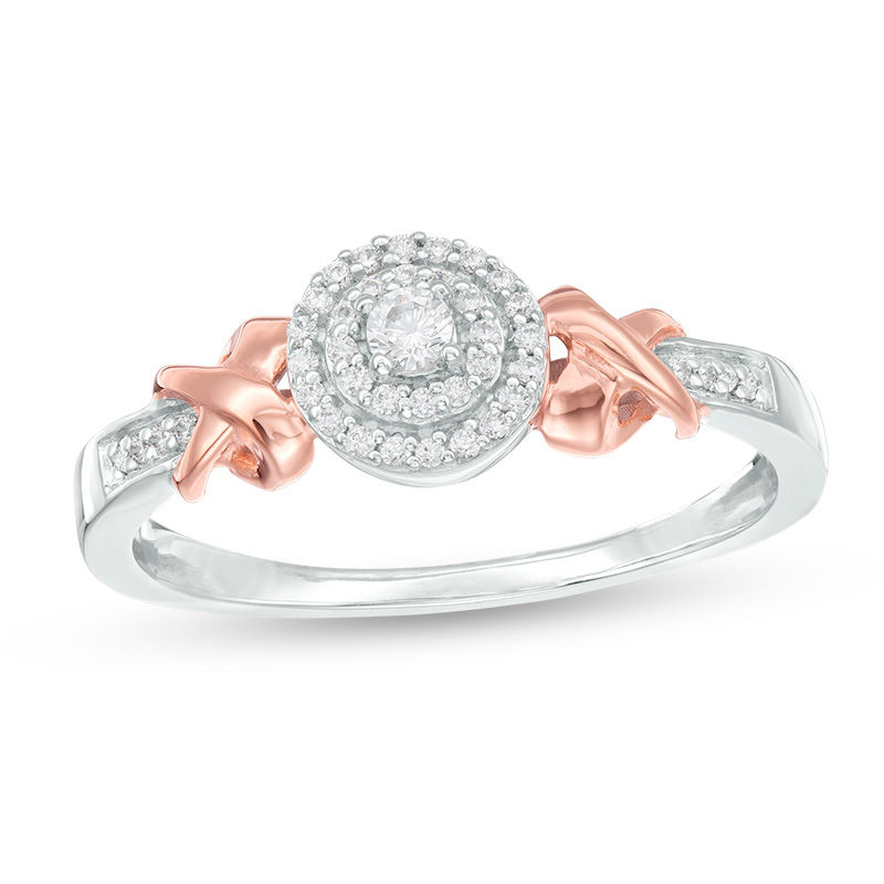 0.145 CT. T.W. Diamond Double Frame with X Sides Promise Ring in Sterling Silver and 10K Rose Gold|Peoples Jewellers