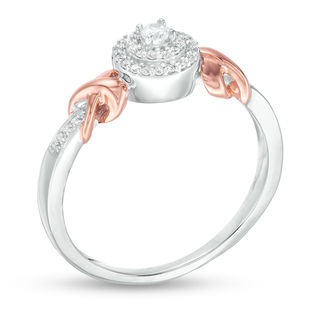 0.145 CT. T.W. Diamond Double Frame with X Sides Promise Ring in Sterling Silver and 10K Rose Gold