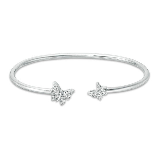 0.10 CT. T.W. Diamond Butterflies Flex Bangle in Sterling Silver