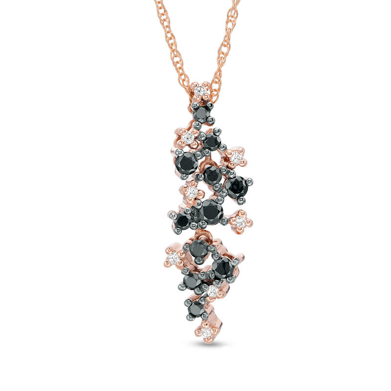 0.25 CT. T.W. Enhanced Black and White Diamond Linear Scatter Pendant in 10K Rose Gold|Peoples Jewellers