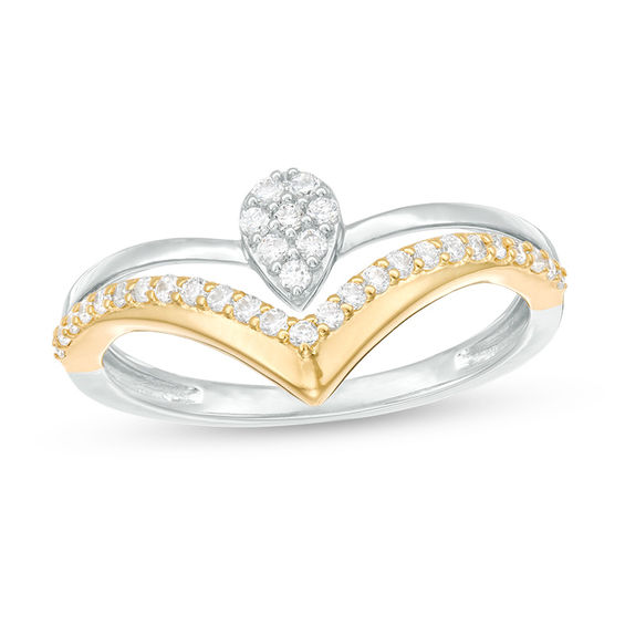 0.25 CT. T.W. Composite Diamond Pear-Shaped Chevron Ring in 10K Two-Tone Gold