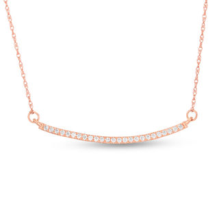 0.12 CT. T.W. Diamond Curved Bar Necklace in 10K Rose Gold