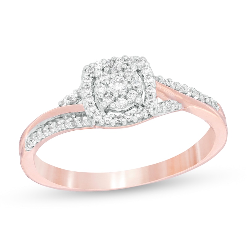 0.18 CT. T.W. Composite Diamond Square Frame Bypass Promise Ring in 10K Rose Gold|Peoples Jewellers