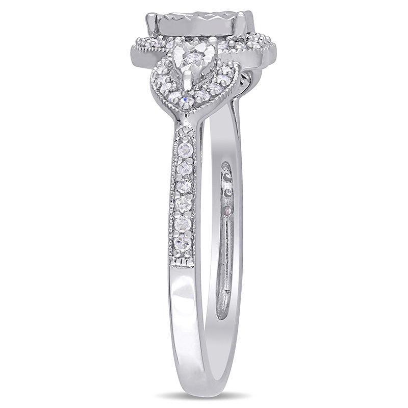 Main Image 3 of 0.33 CT. T.W. Diamond Three Stone Heart Frame Petal-Sides Vintage-Style Engagement Ring in Sterling Silver