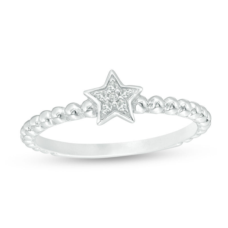 Diamond Accent Star Beaded Shank Ring in 10K White Gold