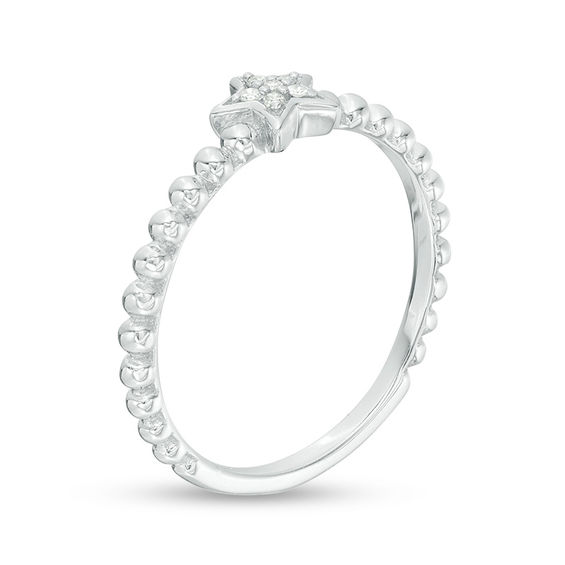 Diamond Accent Star Beaded Shank Ring in 10K White Gold