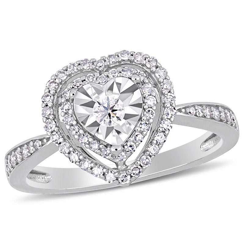 0.36 CT. T.W. Diamond Double Heart Frame Engagement Ring in Sterling Silver|Peoples Jewellers