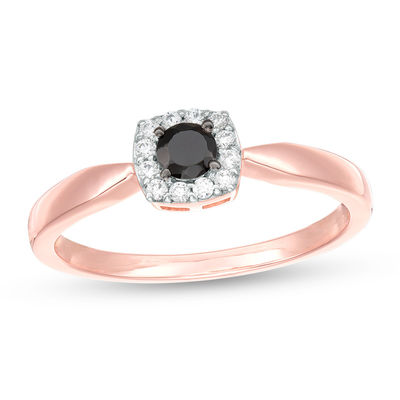 0.145 CT. T.W. Enhanced Black and White Diamond Cushion Frame Promise Ring in 10K Rose Gold