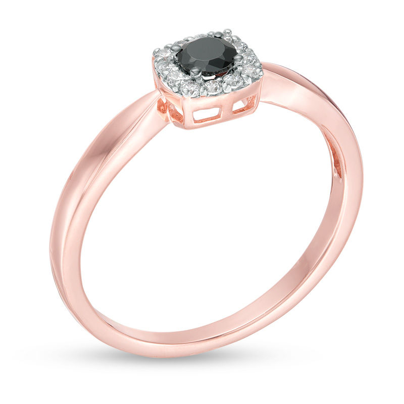 0.145 CT. T.W. Enhanced Black and White Diamond Cushion Frame Promise Ring in 10K Rose Gold