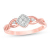 0.086 CT. T.W. Composite Diamond Tilted Square Frame Twist Shank Promise Ring in 10K Rose Gold