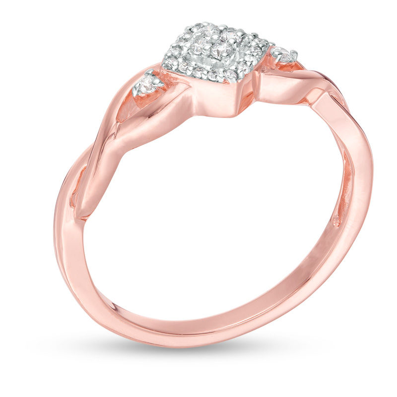 0.086 CT. T.W. Composite Diamond Tilted Square Frame Twist Shank Promise Ring in 10K Rose Gold|Peoples Jewellers
