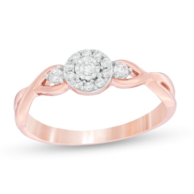 0.145 CT. T.W. Diamond Frame Twist Shank Promise Ring in 10K Rose Gold