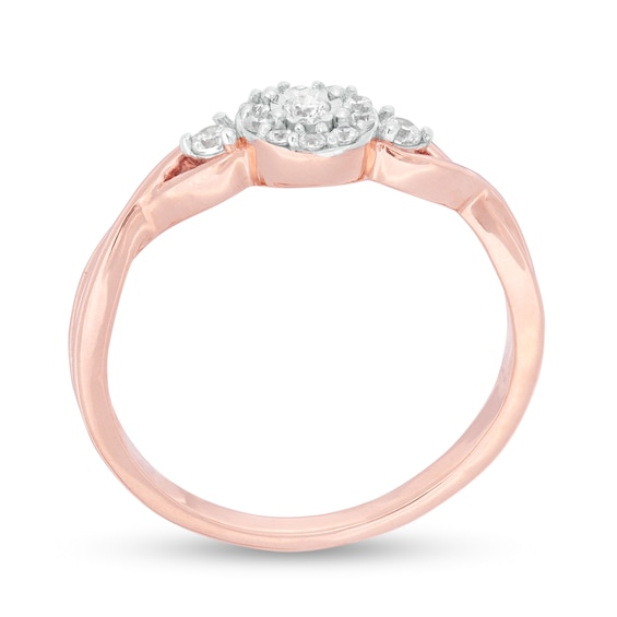 0.145 CT. T.W. Diamond Frame Twist Shank Promise Ring in 10K Rose Gold