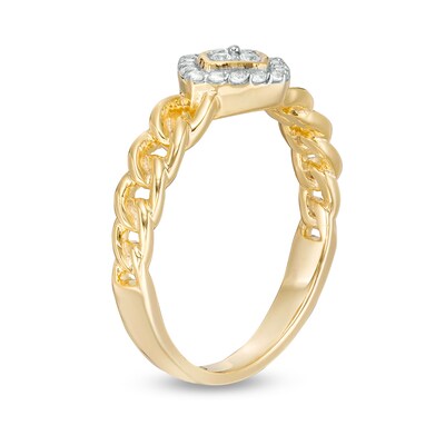 0.145 CT. T.W. Quad Diamond Tilted Square Frame Link Shank Promise Ring in 10K Gold