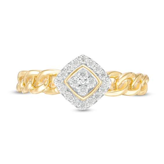 0.145 CT. T.W. Quad Diamond Tilted Square Frame Link Shank Promise Ring in 10K Gold