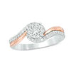 0.29 CT. T.W. Diamond Frame Bypass Two Row Promise Ring in Sterling Silver and 10K Rose Gold