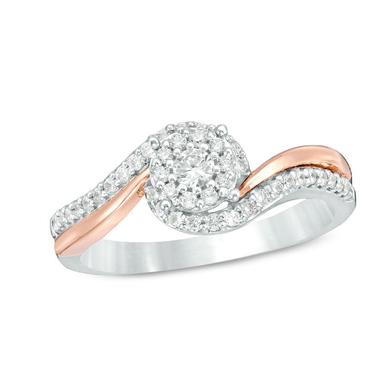 0.29 CT. T.W. Diamond Frame Bypass Two Row Promise Ring in Sterling Silver and 10K Rose Gold|Peoples Jewellers
