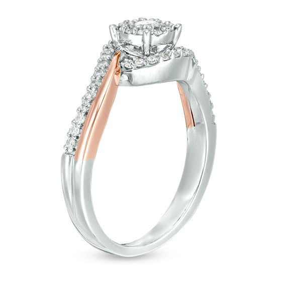 0.29 CT. T.W. Diamond Frame Bypass Two Row Promise Ring in Sterling Silver and 10K Rose Gold