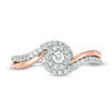 0.29 CT. T.W. Diamond Frame Bypass Two Row Promise Ring in Sterling Silver and 10K Rose Gold