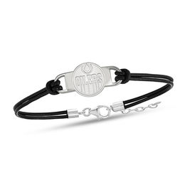 NHL Team Logo Leather Bracelet in Sterling Silver (Select Team) - 8&quot;