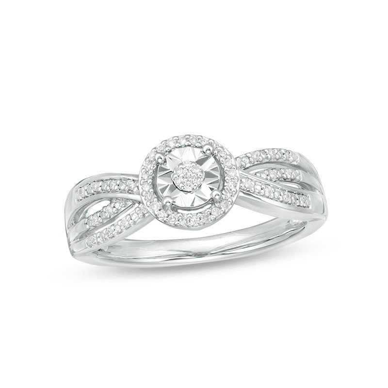 0.10 CT. T.W. Composite Diamond Frame Crossover Ring in Sterling Silver|Peoples Jewellers