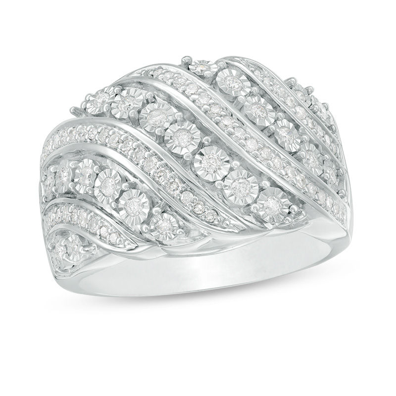 0.50 CT. T.W. Diamond Multi-Row Wave Ring in Sterling Silver|Peoples Jewellers