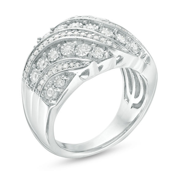 0.50 CT. T.W. Diamond Multi-Row Wave Ring in Sterling Silver