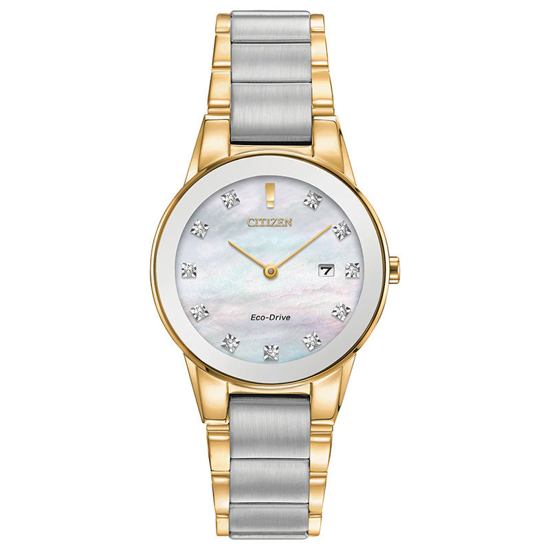 Ladies' Citizen Eco-Drive® Axiom Diamond Accent Two-Tone Watch with Mother-of-Pearl Dial (Model: GA1054-50D)|Peoples Jewellers