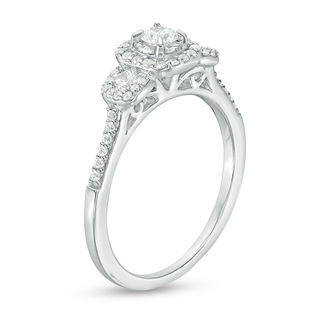 0.50 CT. T.W. Diamond Past Present Future® Cushion Frame Engagement Ring in 10K White Gold