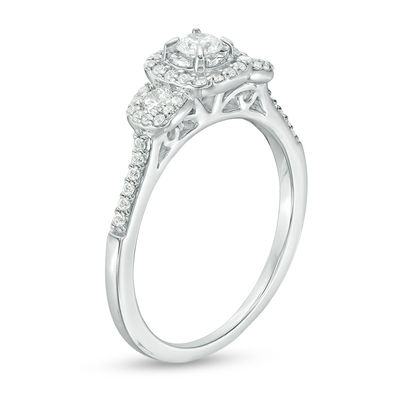 0.50 CT. T.W. Diamond Past Present Future® Cushion Frame Engagement Ring in 10K White Gold