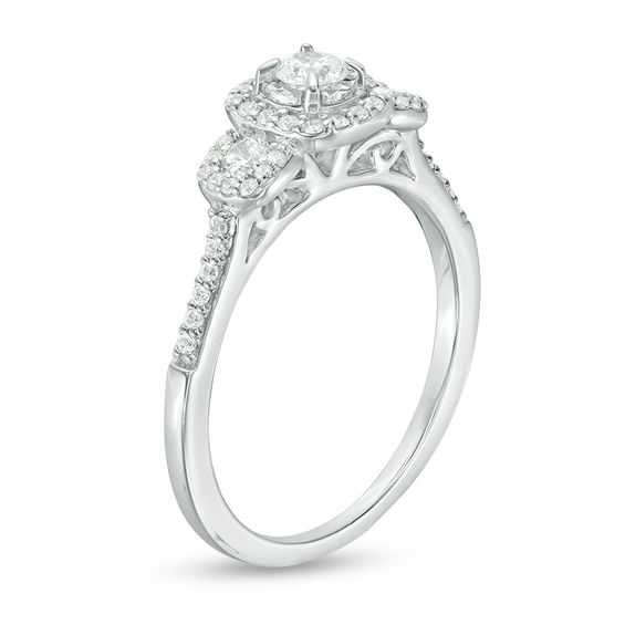 0.50 CT. T.W. Diamond Past Present Future® Cushion Frame Engagement Ring in 10K White Gold