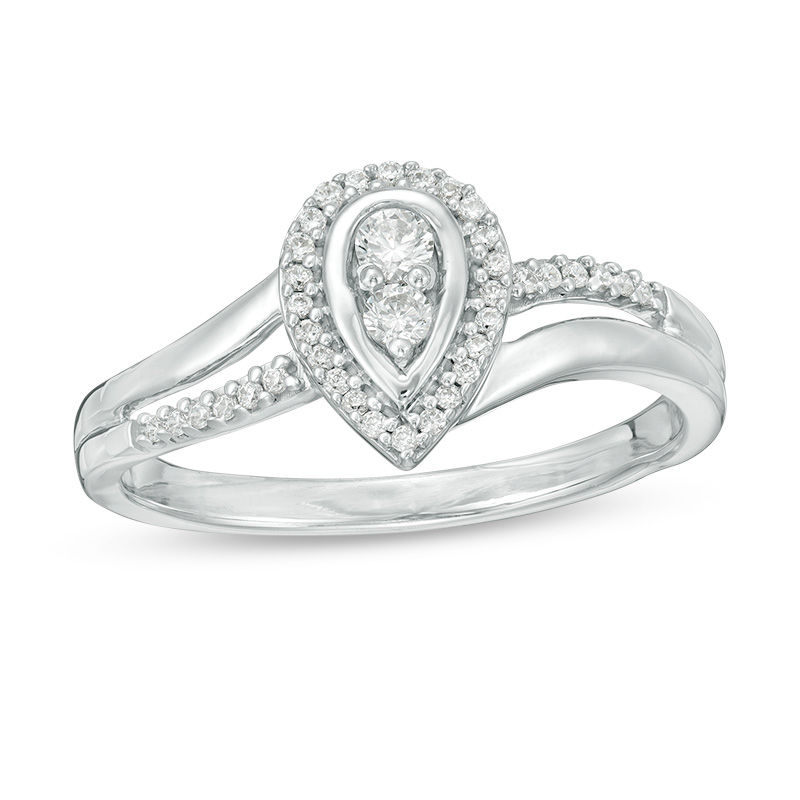 0.18 CT. T.W. Diamond Teardrop Frame Promise Ring in Sterling Silver|Peoples Jewellers