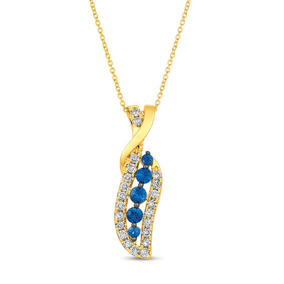 Le Vian® Blueberry Sapphire™ and Crème Brûlée Diamonds™ 0.49 CT. T.W. Diamond Swirl Flame Pendant in 14K Honey Gold™