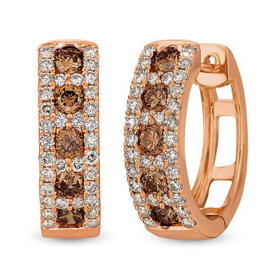 Le Vian Chocolate Diamonds® and Crème Brûlée Diamonds™ 1.05 CT. T.W. Diamond Hoop Earrings in 14K Strawberry Gold™