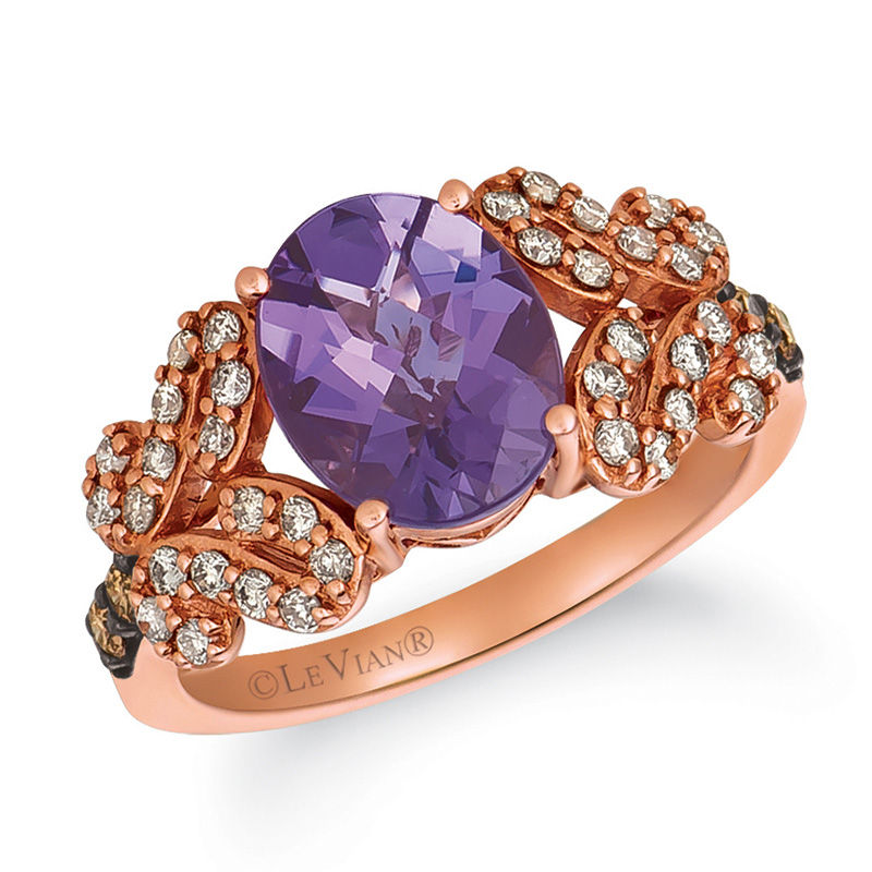 Le Vian® Oval Grape Amethyst™ and Crème Brûlée Diamonds™ 0.42 CT. T.W. Diamond "S" Ring in 14K Strawberry Gold™|Peoples Jewellers