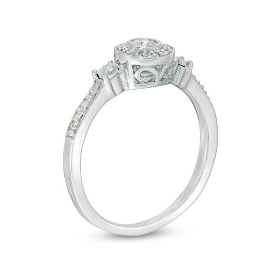 0.085 CT. T.W. Diamond Frame Three Stone Promise Ring in Sterling Silver