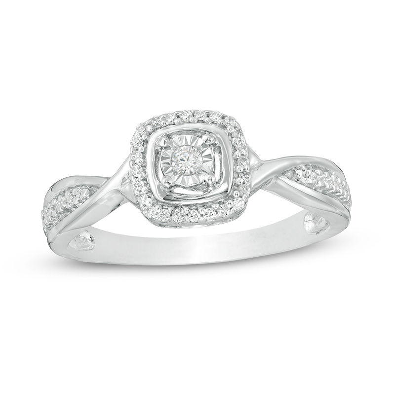 0.145 CT. T.W. Diamond Cushion Frame Twist Shank Promise Ring in Sterling Silver|Peoples Jewellers