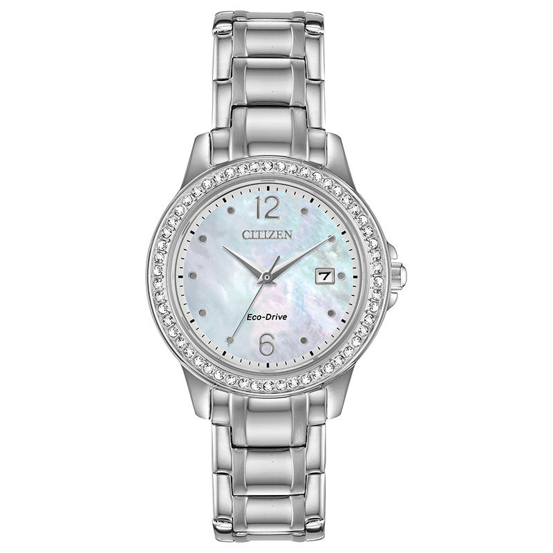 Ladies' Citizen Eco-Drive® Crystal Accent Watch with Mother-of-Pearl Dial  (Model: FE1170-51N) | Peoples Jewellers