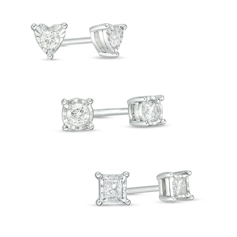 0.30 CT. T.W. Diamond Solitaire Stud Earrings Three Piece Set in Sterling Silver|Peoples Jewellers
