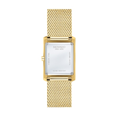 Ladies' Movado La Nouvelle Gold-Tone PVD Mesh Watch with Rectangular Black Dial (Model: 0607189)