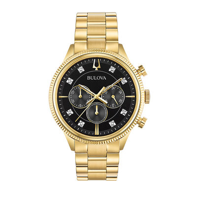 Men's Bulova Diamond Accent Gold-Tone Chronograph Watch with Black Dial (Model: 97D119)