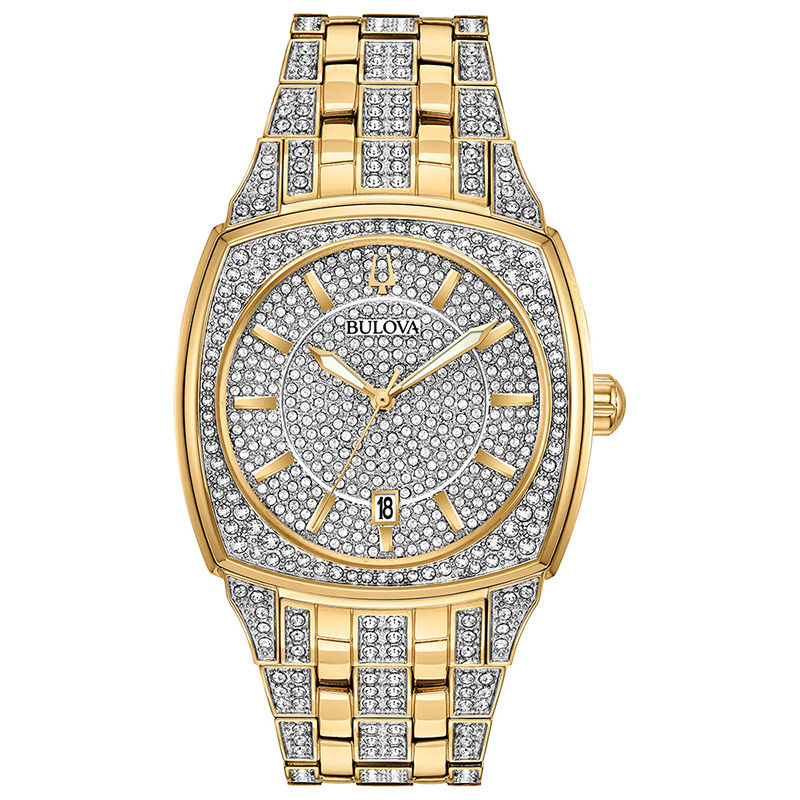 Men's Bulova Phantom Crystal Accent Gold-Tone Watch with Square Silver-Tone Dial (Model: 98B323)|Peoples Jewellers