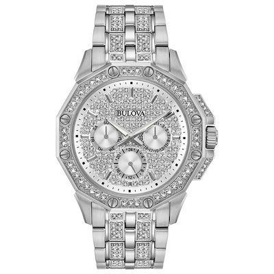 Men's Bulova Octava Crystal Accent Watch with Silver-Tone Dial (Model: 96C134)