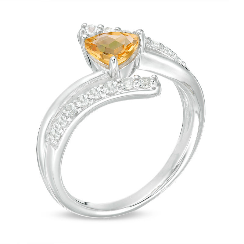 6.0mm Trillion-Cut Citrine and Lab-Created White Sapphire Bypass Ring in Sterling Silver|Peoples Jewellers