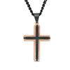 Men's Bevelled Edge Cross Pendant in Stainless Steel with Black and Rose IP - 24"