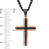 Men's Bevelled Edge Cross Pendant in Stainless Steel with Black and Rose IP - 24"