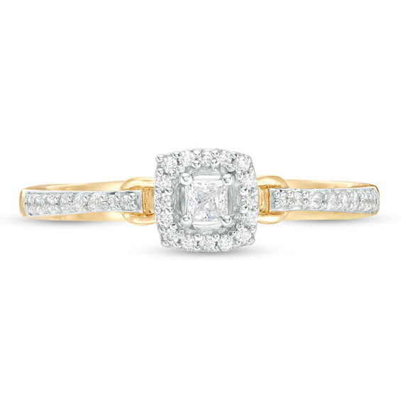 Engravable 1/5 CT. T.W. Princess-Cut Diamond Frame Buckle Promise Ring in 10K White, Yellow or Rose Gold (1 Line)