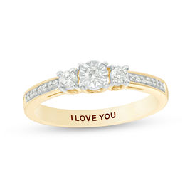 Engravable 1/4 CT. T.W. Diamond Three Stone Promise Ring in 10K White, Yellow or Rose Gold (1 Line)
